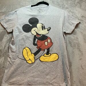 Disney Mickey Mouse Graphic T-Shirt Gray Short Sleeve Crew Neck Medium Retro